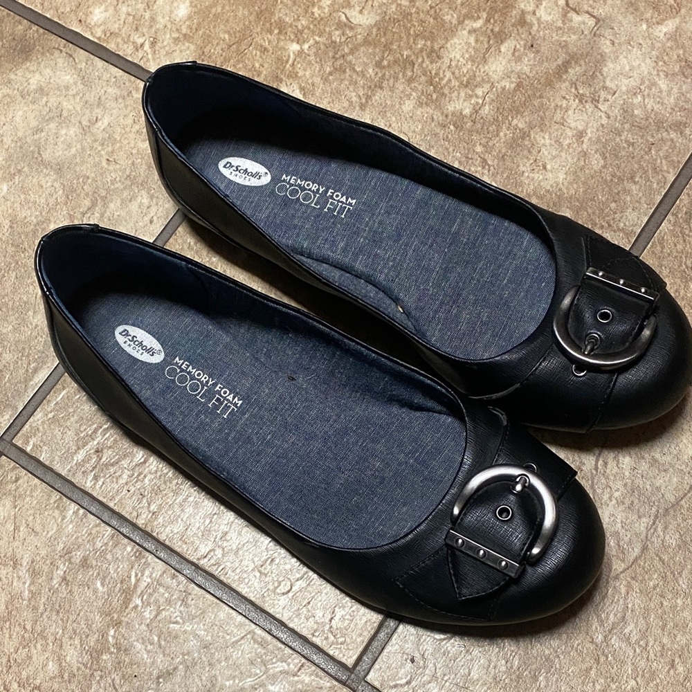 Dr. Scholl's Black Flats with Buckle Detail